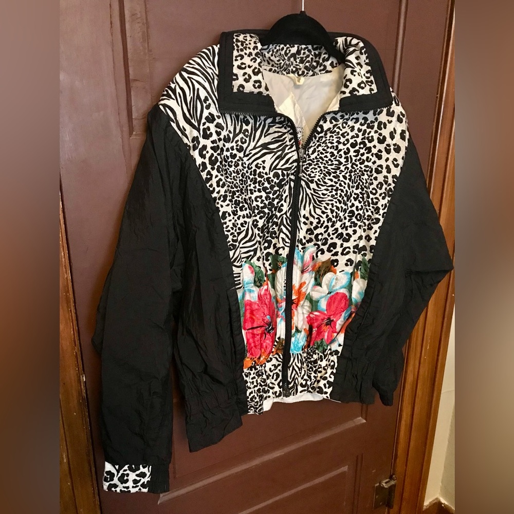 East West Vintage Multi-Color Windbreaker Womens Large animal print and floral
